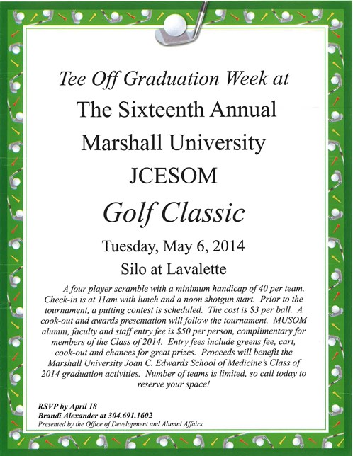 16Th Annual Marshall University JCESOM Golf Classic Flyer
